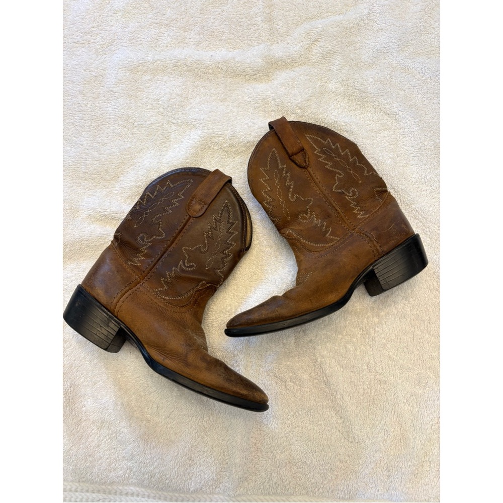 Childrens brown cowboy boots western size 12 kids pointy toe heel cowgirl